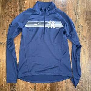 Nike MLB New York Yankee Women's 1/4 Zip Long Sleeve Tee Slim Fit Navy S